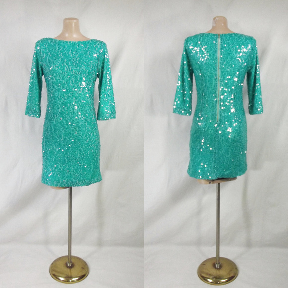 Forever 21 Dresses & Skirts - AMAZING Mermaid Blue Sequin Shift Party Dress M